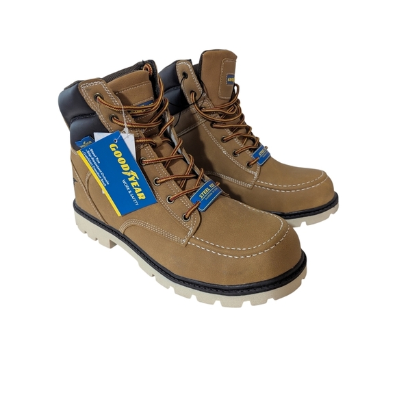 Goodyear Men's Penn Steel Toe Work Boots Water Resistant Wheat Size 11 - Picture 5 of 9